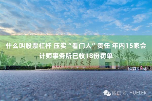 什么叫股票杠杆 压实“看门人”责任 年内15家会计师事务所已收18份罚单