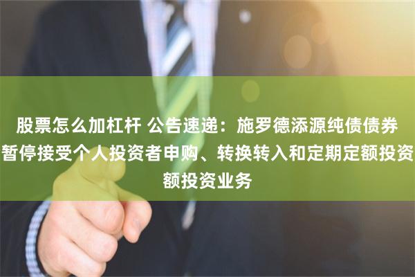 股票怎么加杠杆 公告速递：施罗德添源纯债债券基金暂停接受个人投资者申购、转换转入和定期定额投资业务